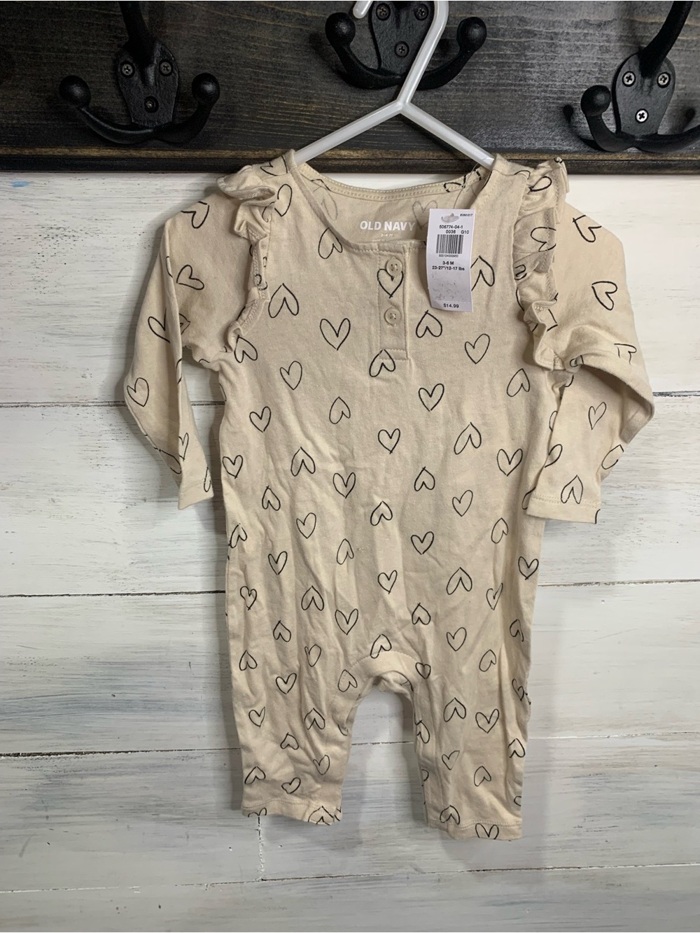 Old Navy Cream Heart-Print Ruffle Shoulder One-Piece